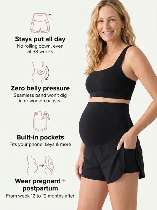 Maternity Bump Shorts – No-Roll Over-the-Bump Fit